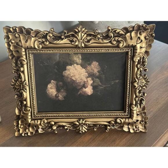 Dark Moody Floral Gold Ornate Framed Print Picture Decor - Picture 1 of 10